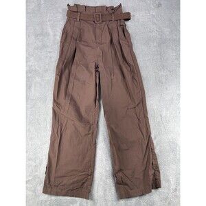 L'Academie Pants Womens Small Brown Cotton High Rise Wide Leg Slash Pockets